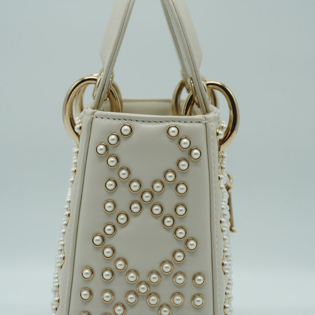 Dior	Lady Dior Bag with Pearl White GHW