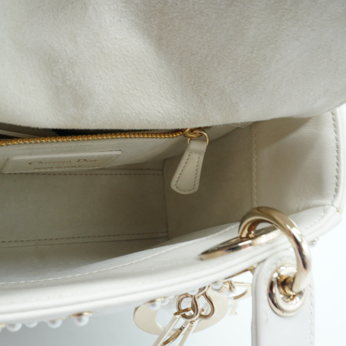 Dior	Lady Dior Bag with Pearl White GHW