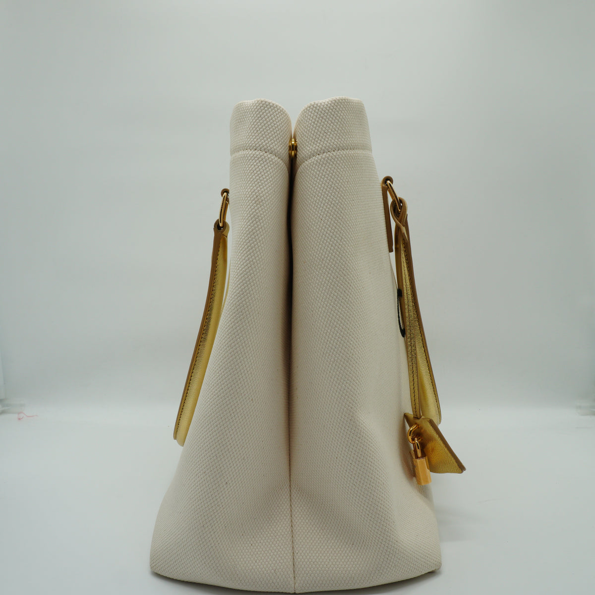 Celine	Horizontal Cabas Celine in Textile and Calfskin Metallic Gold GHW