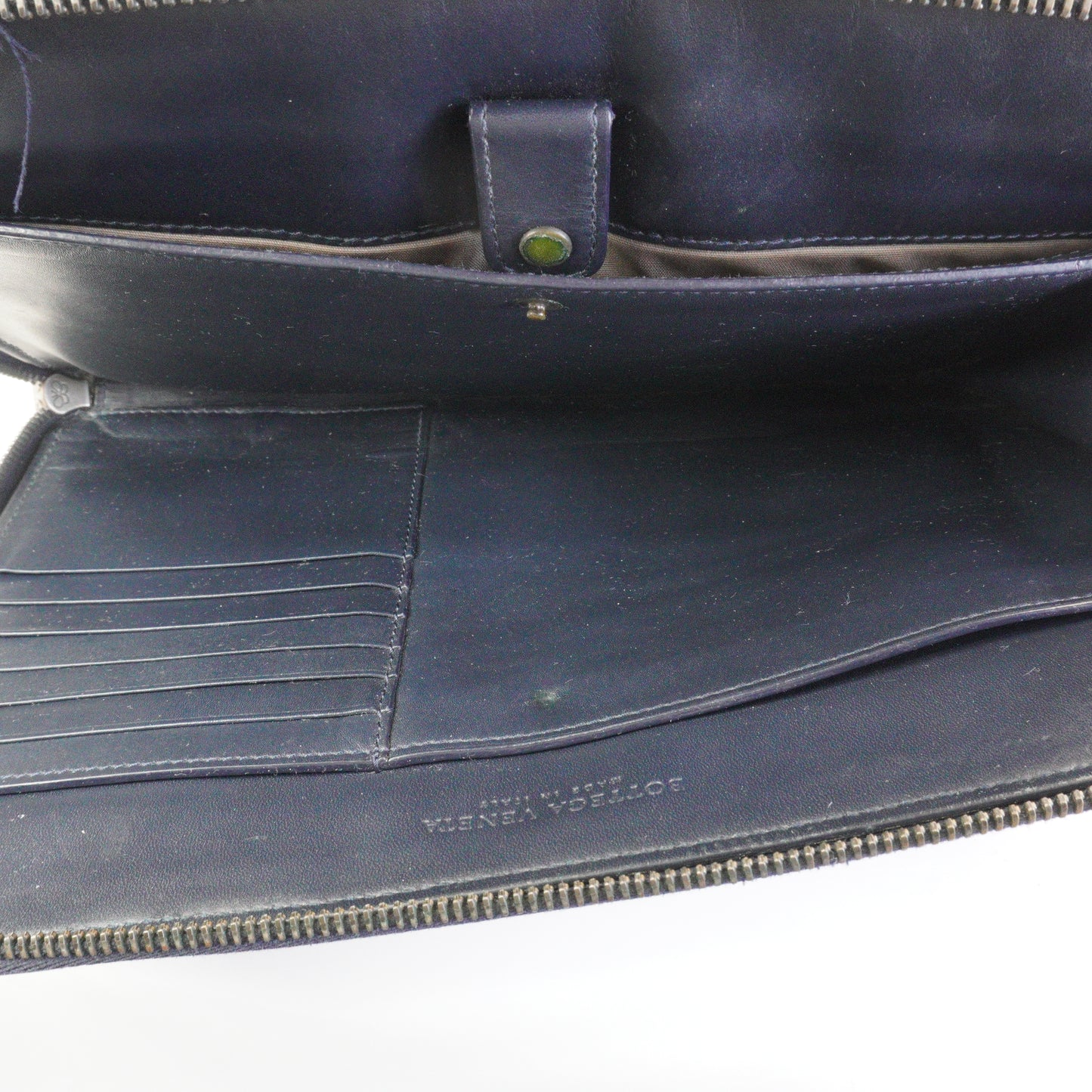 Bottega Veneta Intercciato Zip Clutch Dark Blue SHW  Medium
