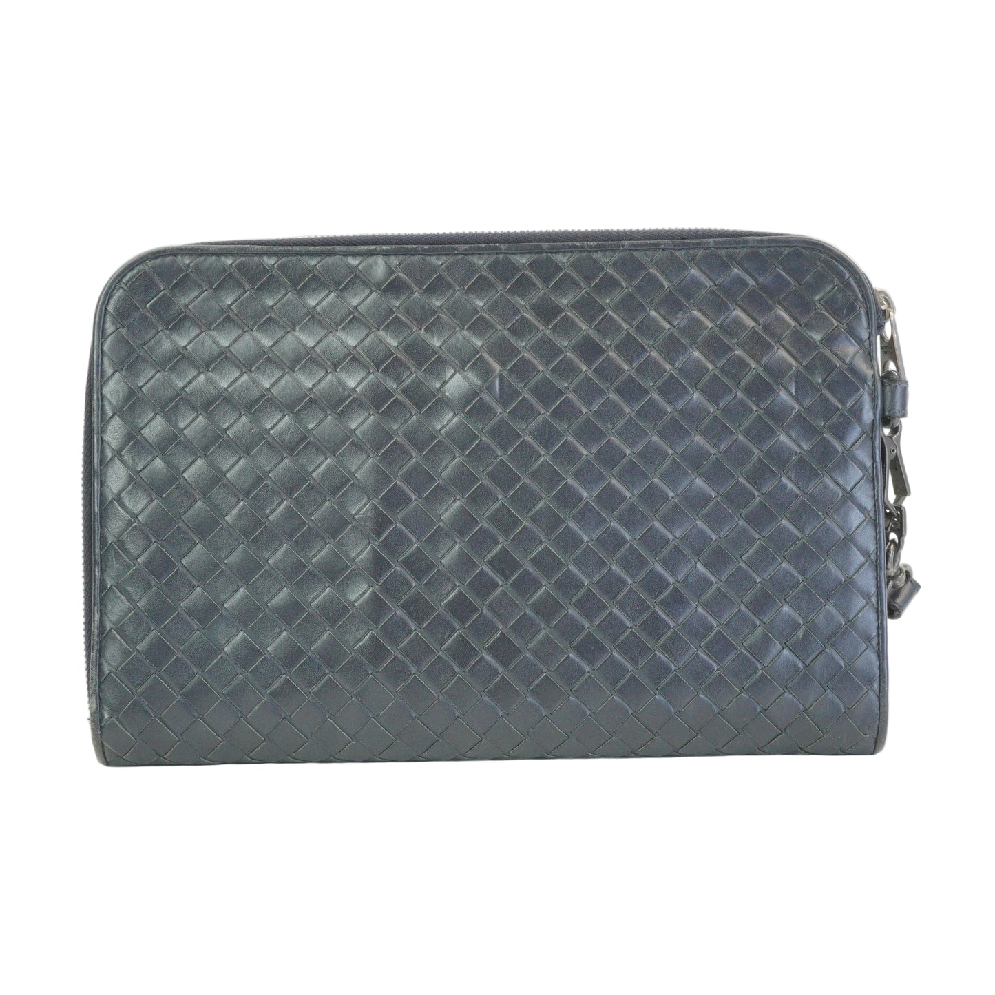 Bottega Veneta Intercciato Zip Clutch Dark Blue SHW  Medium