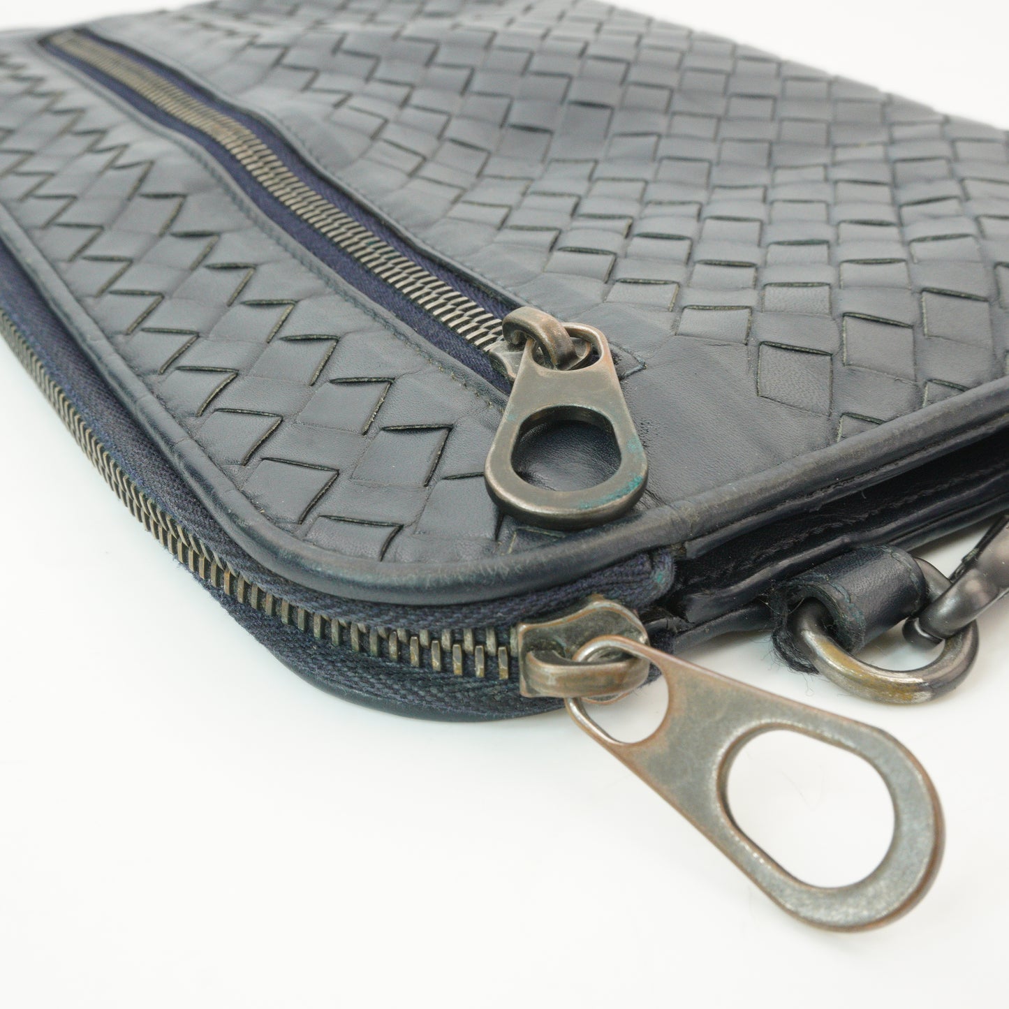 Bottega Veneta Intercciato Zip Clutch Dark Blue SHW  Medium