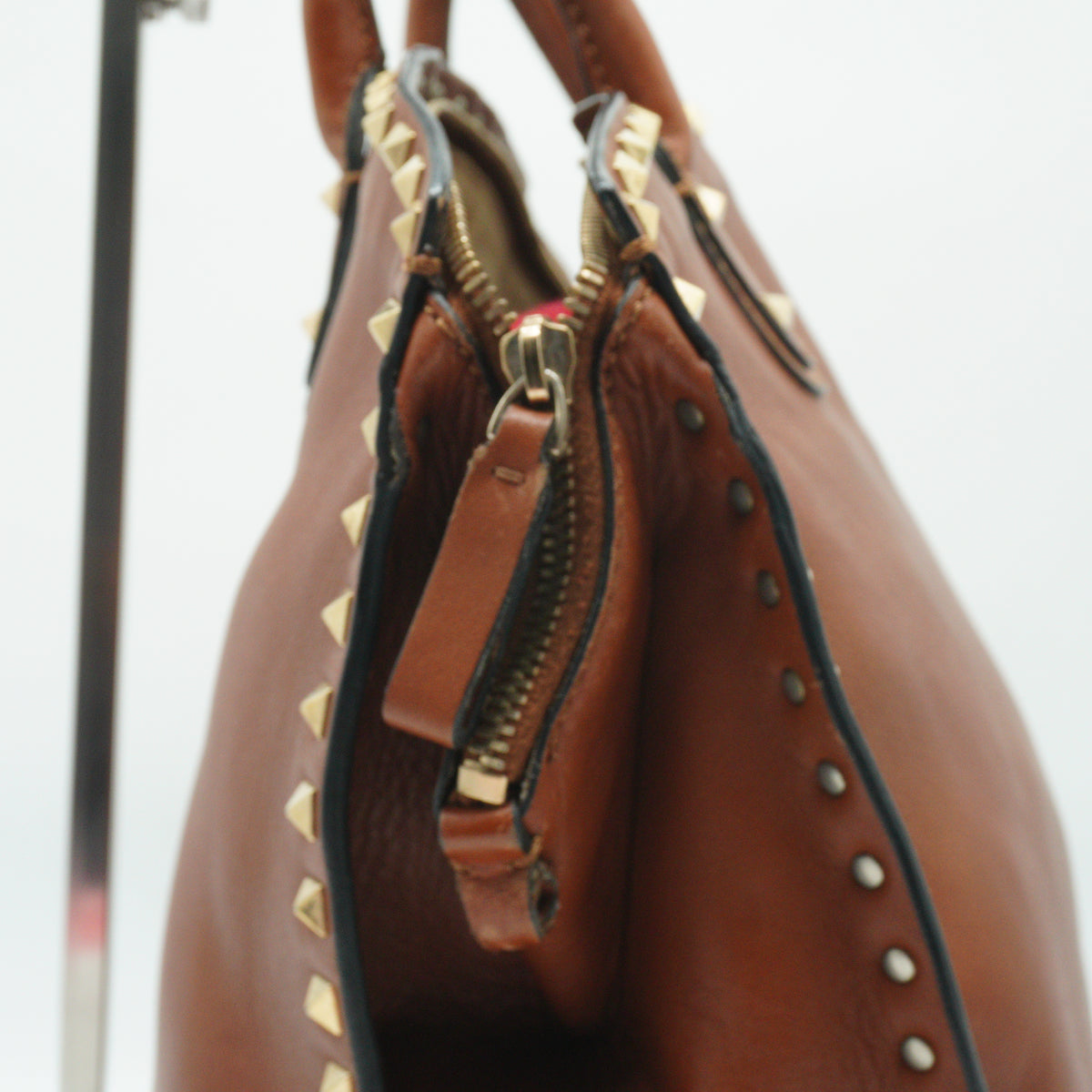 Valentino	Rockstud Dome Bag Saddle Brown Medium GHW