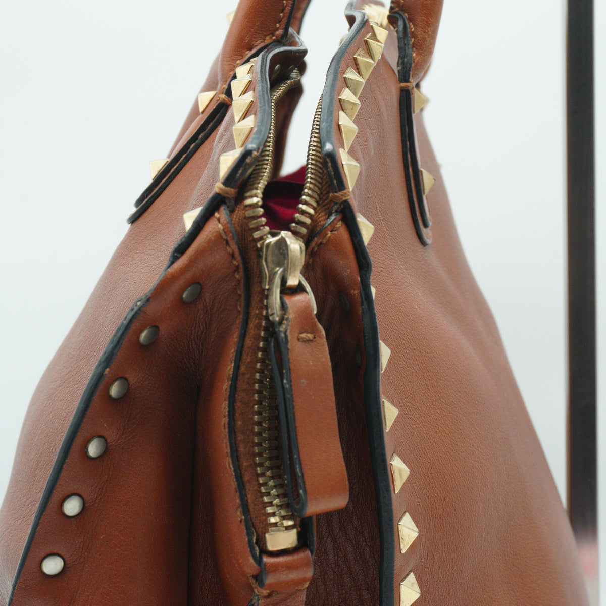 Valentino	Rockstud Dome Bag Saddle Brown Medium GHW