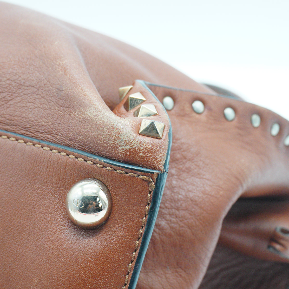 Valentino	Rockstud Dome Bag Saddle Brown Medium GHW