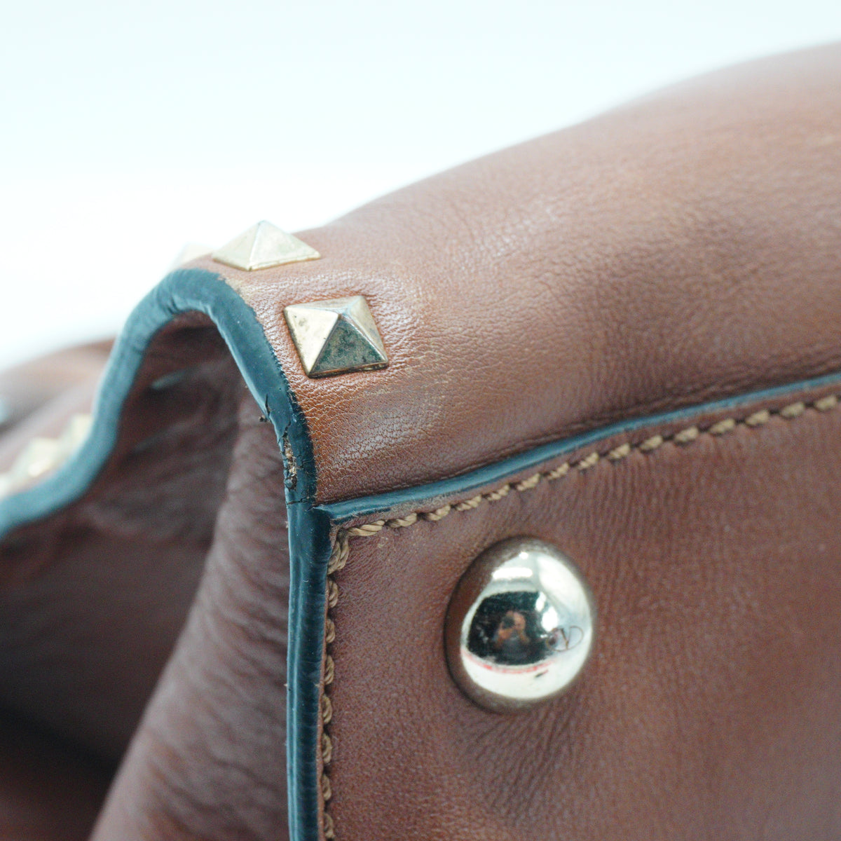 Valentino	Rockstud Dome Bag Saddle Brown Medium GHW