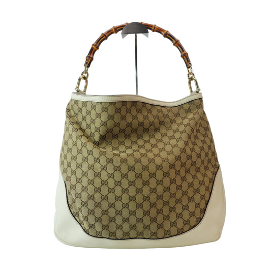 Gucci GG Canvas Bamboo Hobo Bag GHW Large