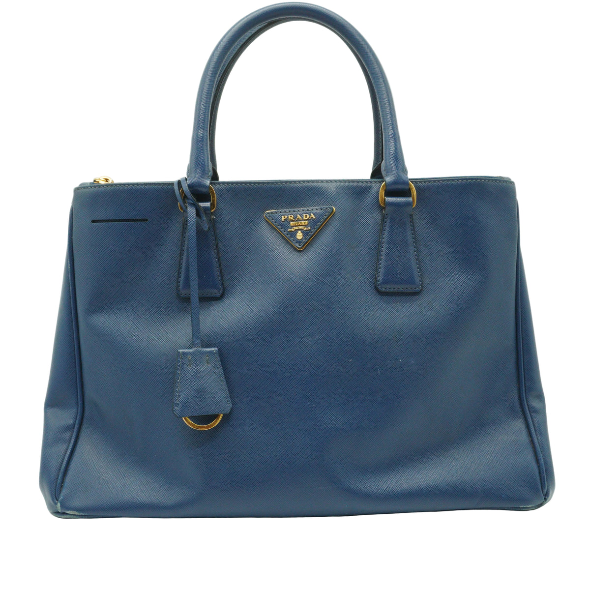 Prada	Saffiano Lux  Double Zip Tote Blue  Medium GHW