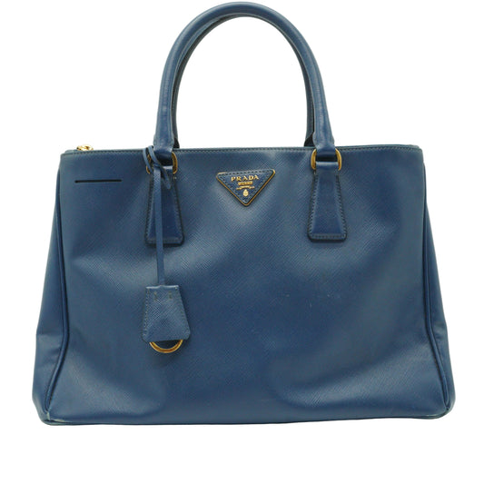 Prada	Saffiano Lux  Double Zip Tote Blue  Medium GHW