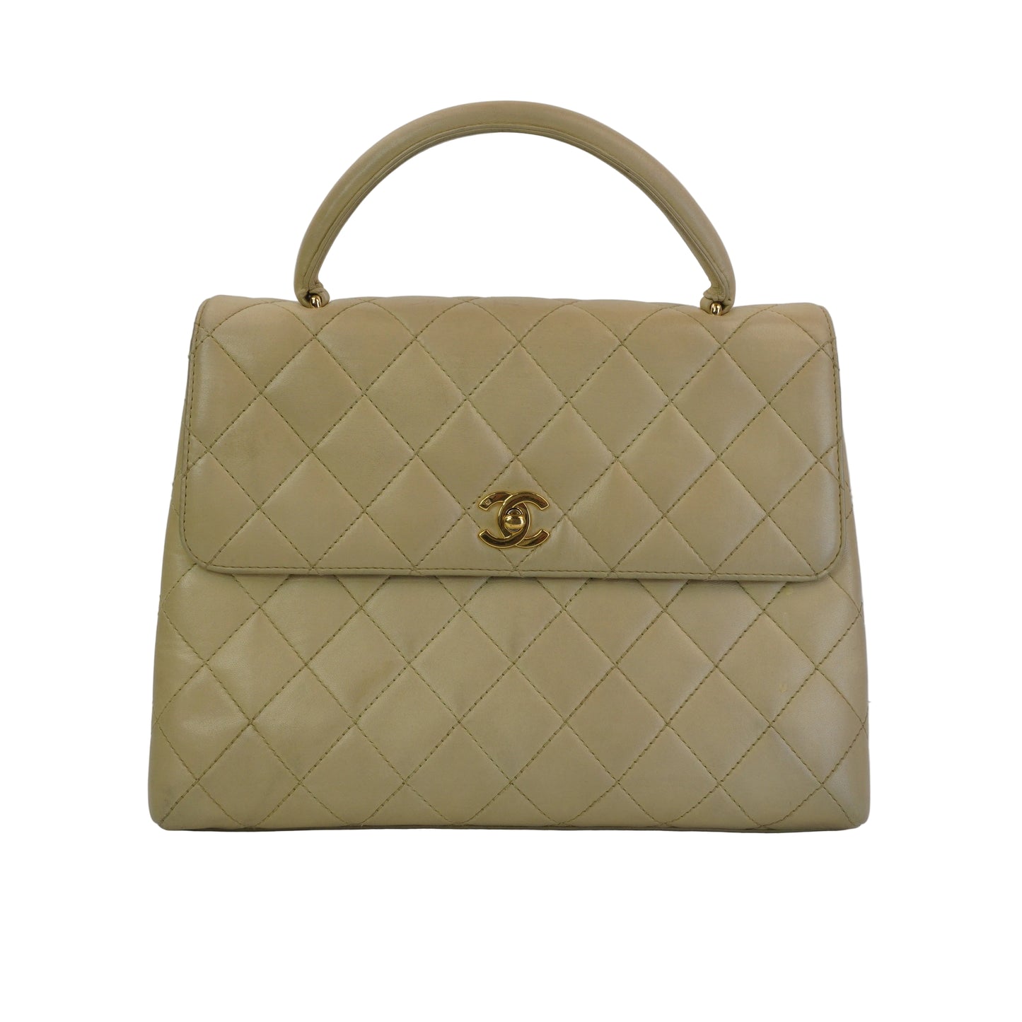 Chanel Vintage Kelly Top Handle Beige Bag GHW Medium