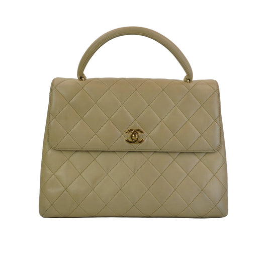 Chanel Vintage Kelly Top Handle Beige Bag GHW Medium