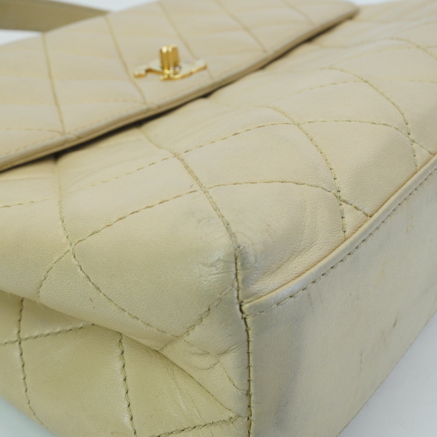 Chanel Vintage Kelly Top Handle Beige Bag GHW Medium