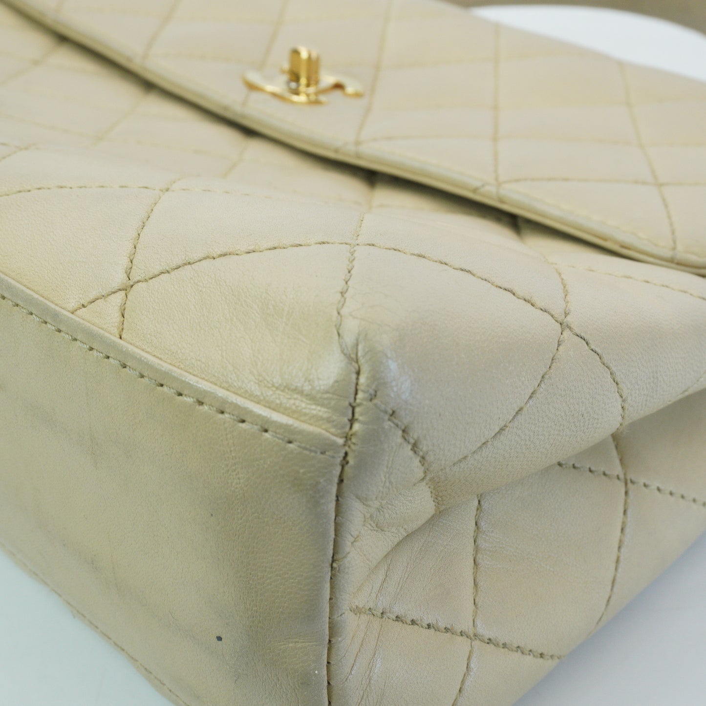 Chanel Vintage Kelly Top Handle Beige Bag GHW Medium