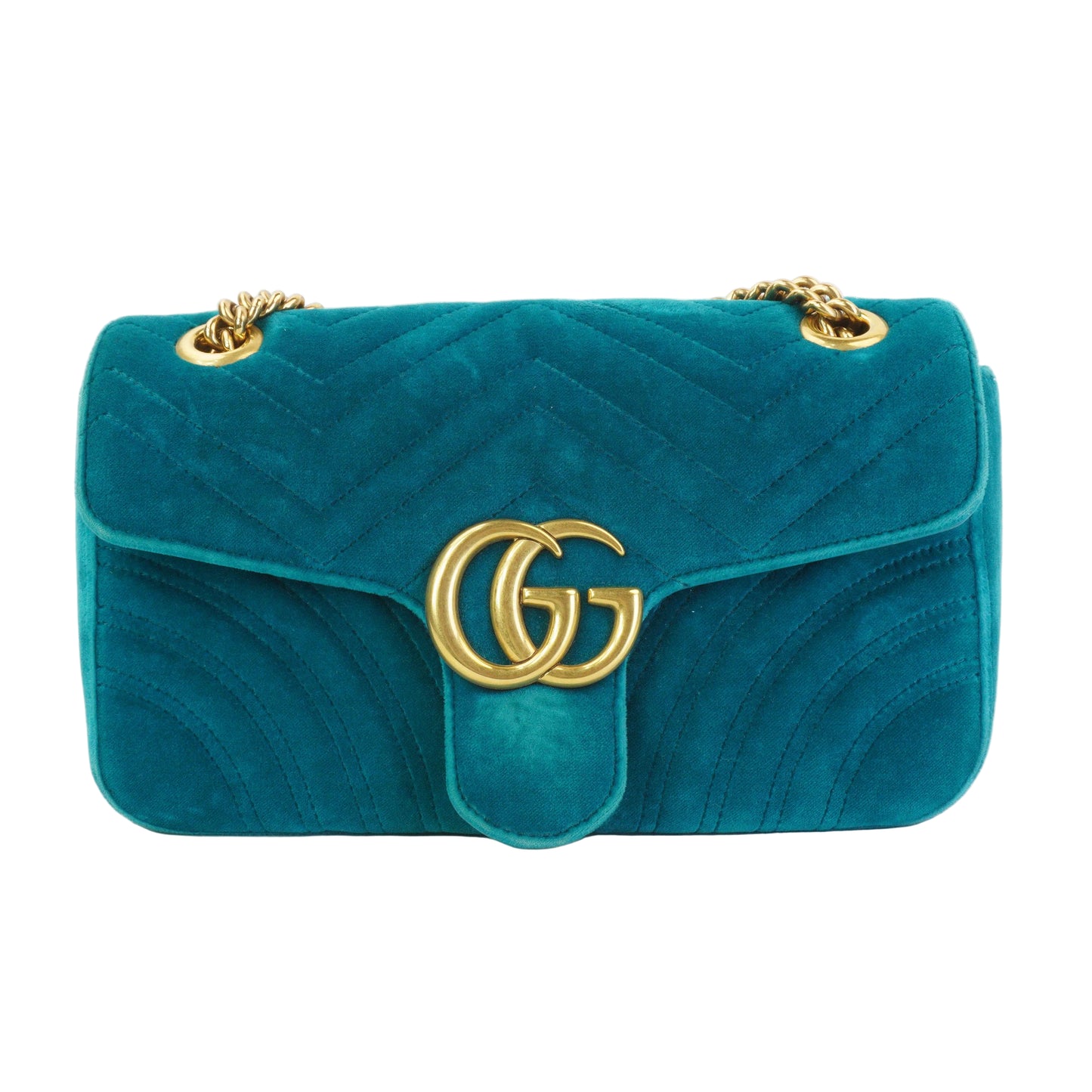 Gucci GG Marmont Matelasse Velvet Shoulder Bag Petrol Blue  GHW Small