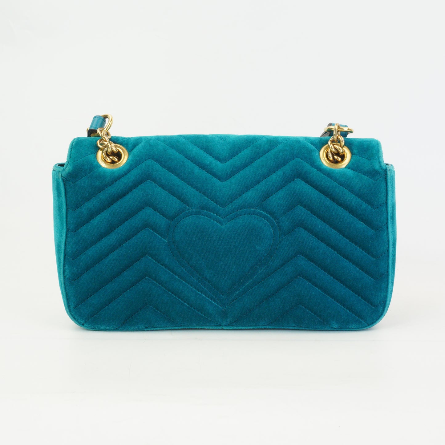 Gucci GG Marmont Matelasse Velvet Shoulder Bag Petrol Blue  GHW Small