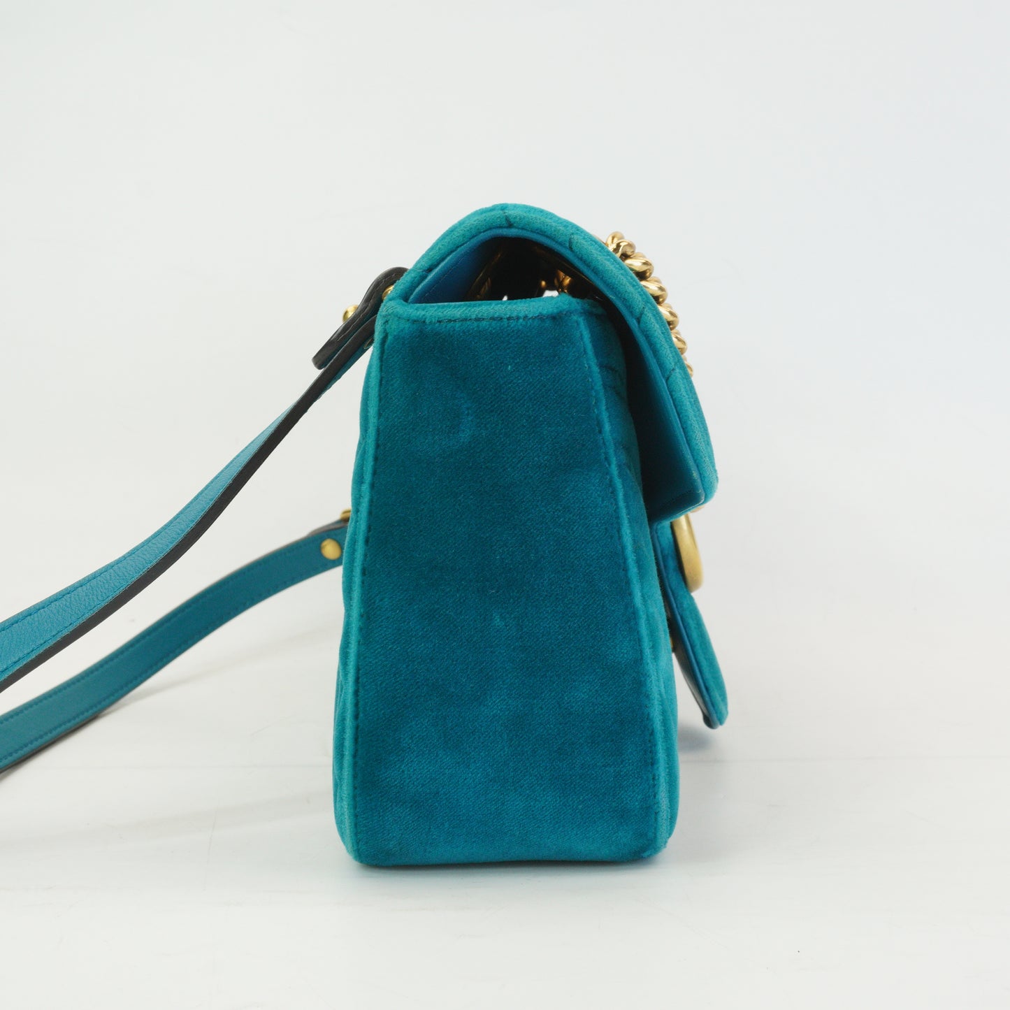 Gucci GG Marmont Matelasse Velvet Shoulder Bag Petrol Blue  GHW Small
