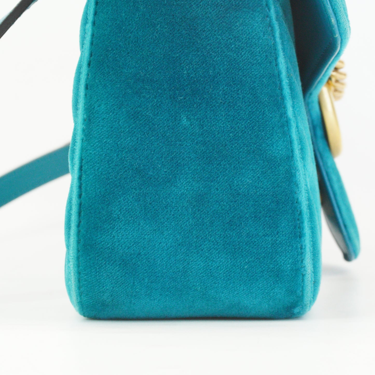 Gucci GG Marmont Matelasse Velvet Shoulder Bag Petrol Blue  GHW Small