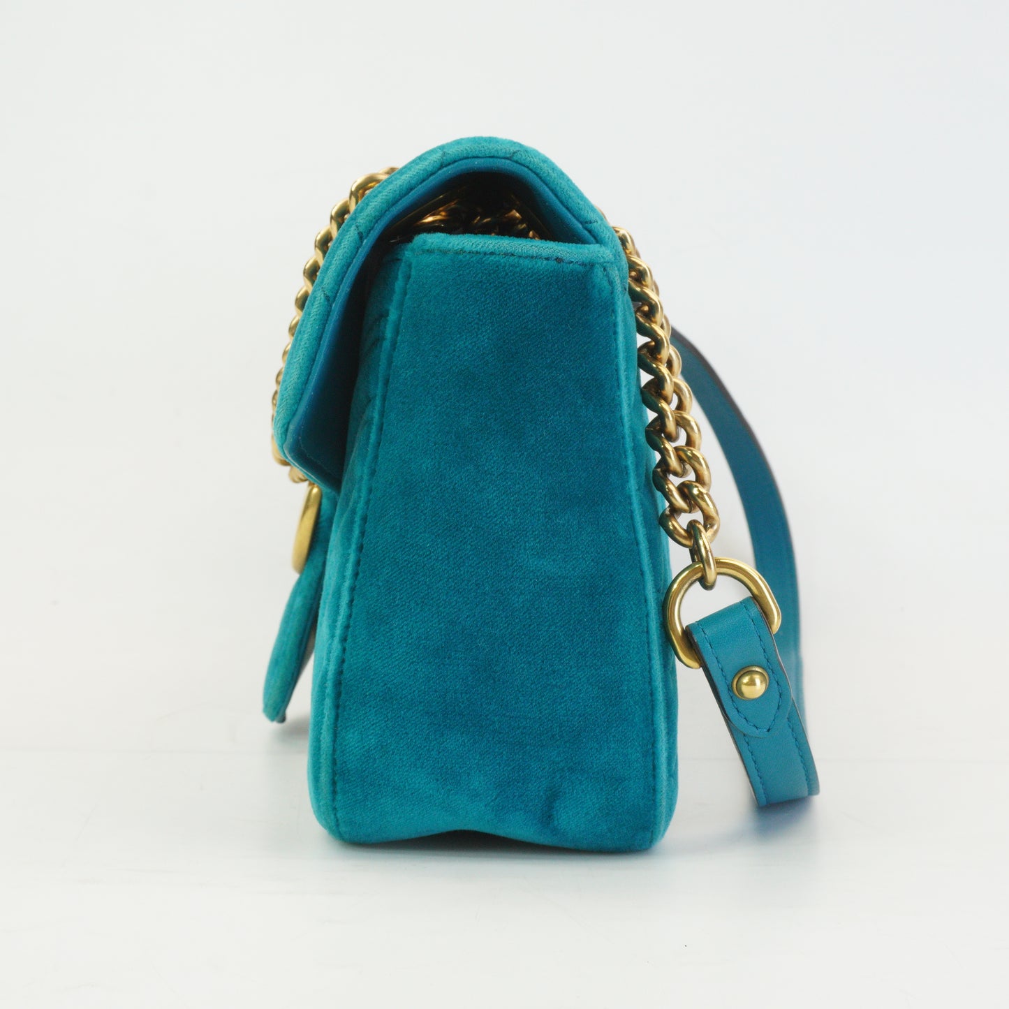 Gucci GG Marmont Matelasse Velvet Shoulder Bag Petrol Blue  GHW Small