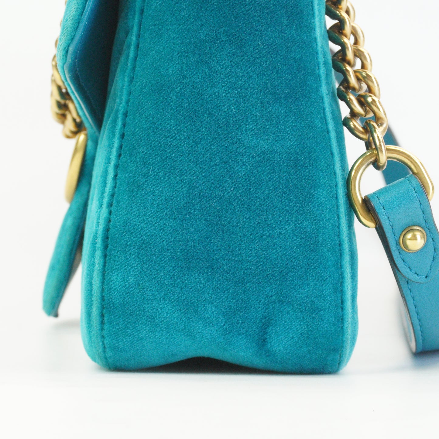 Gucci GG Marmont Matelasse Velvet Shoulder Bag Petrol Blue  GHW Small