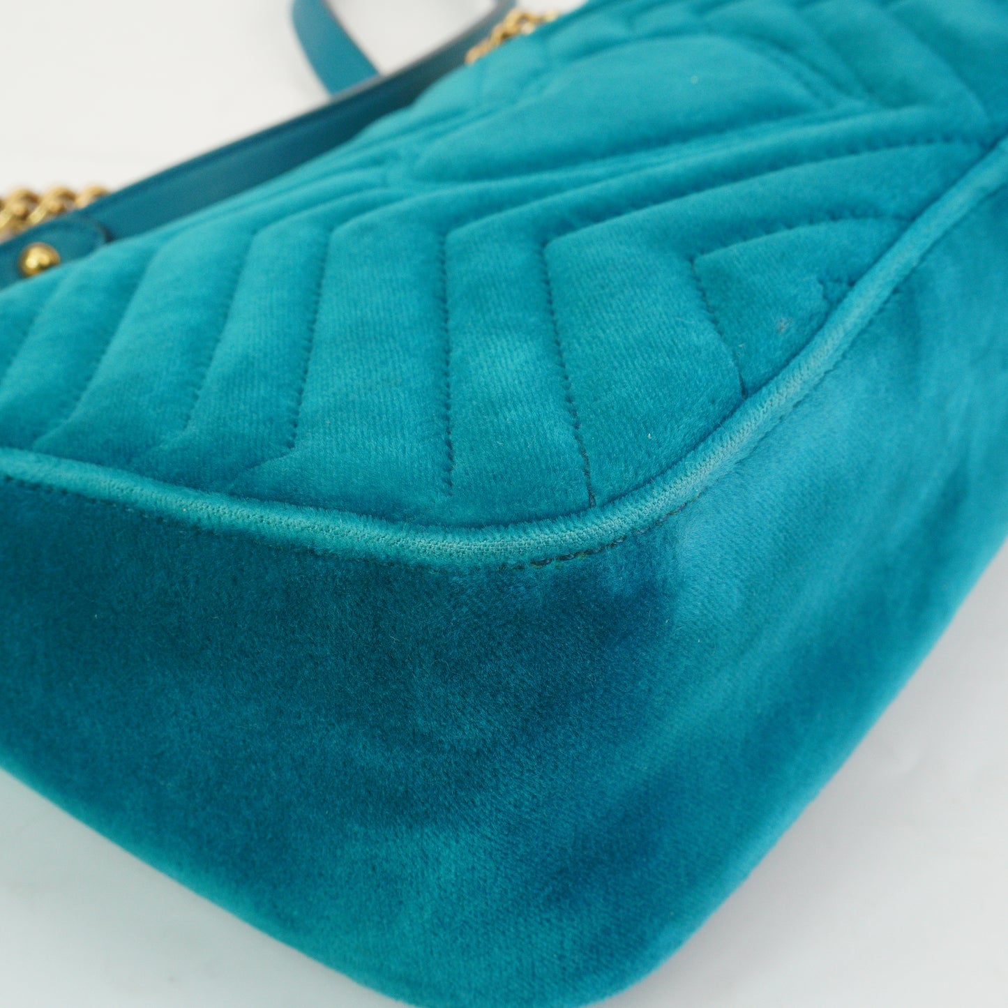 Gucci GG Marmont Matelasse Velvet Shoulder Bag Petrol Blue  GHW Small