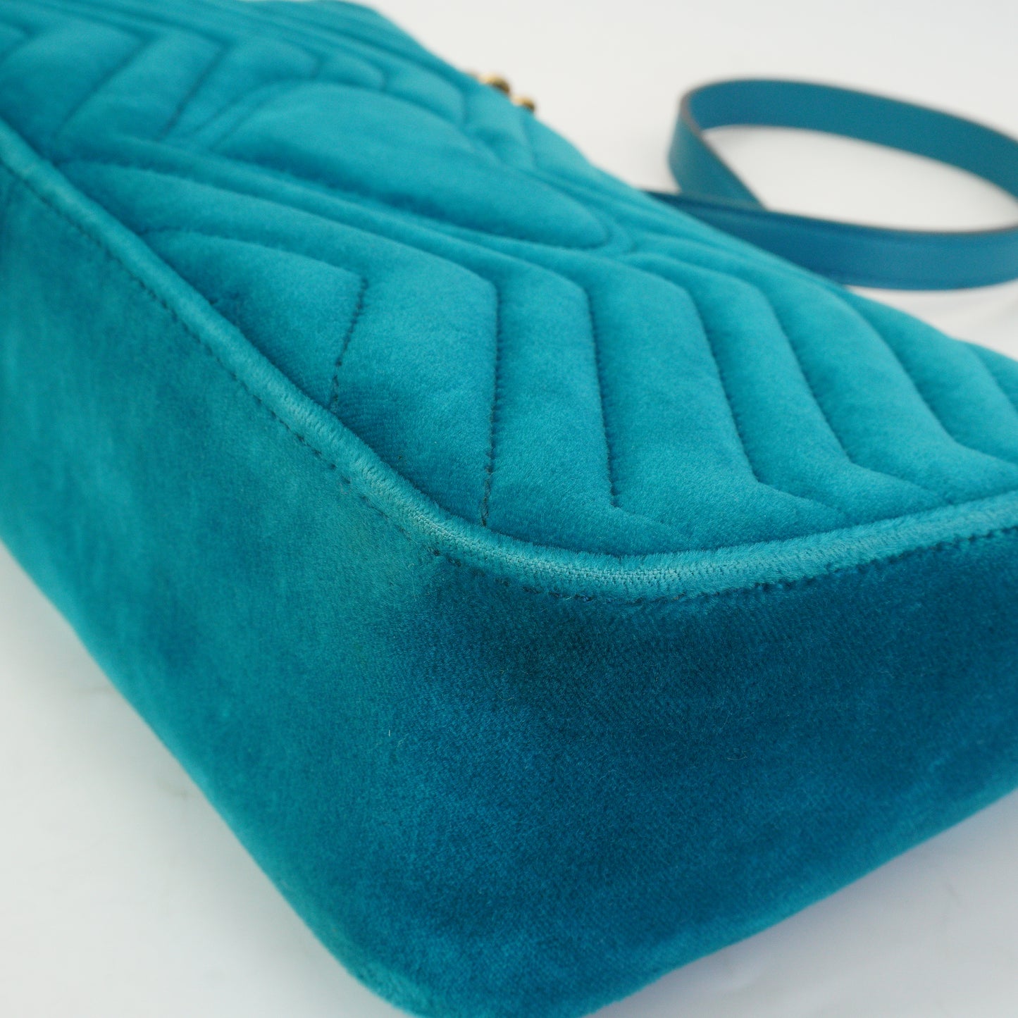 Gucci GG Marmont Matelasse Velvet Shoulder Bag Petrol Blue  GHW Small