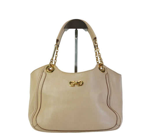 Salvatore Ferregamo Betulla Chain Tote Beige GHW Small