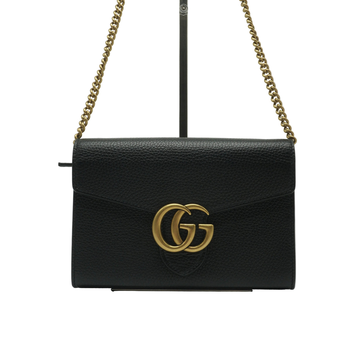 Gucci GG Marmont Textured Leather Wallet On Chanin Black GHW
