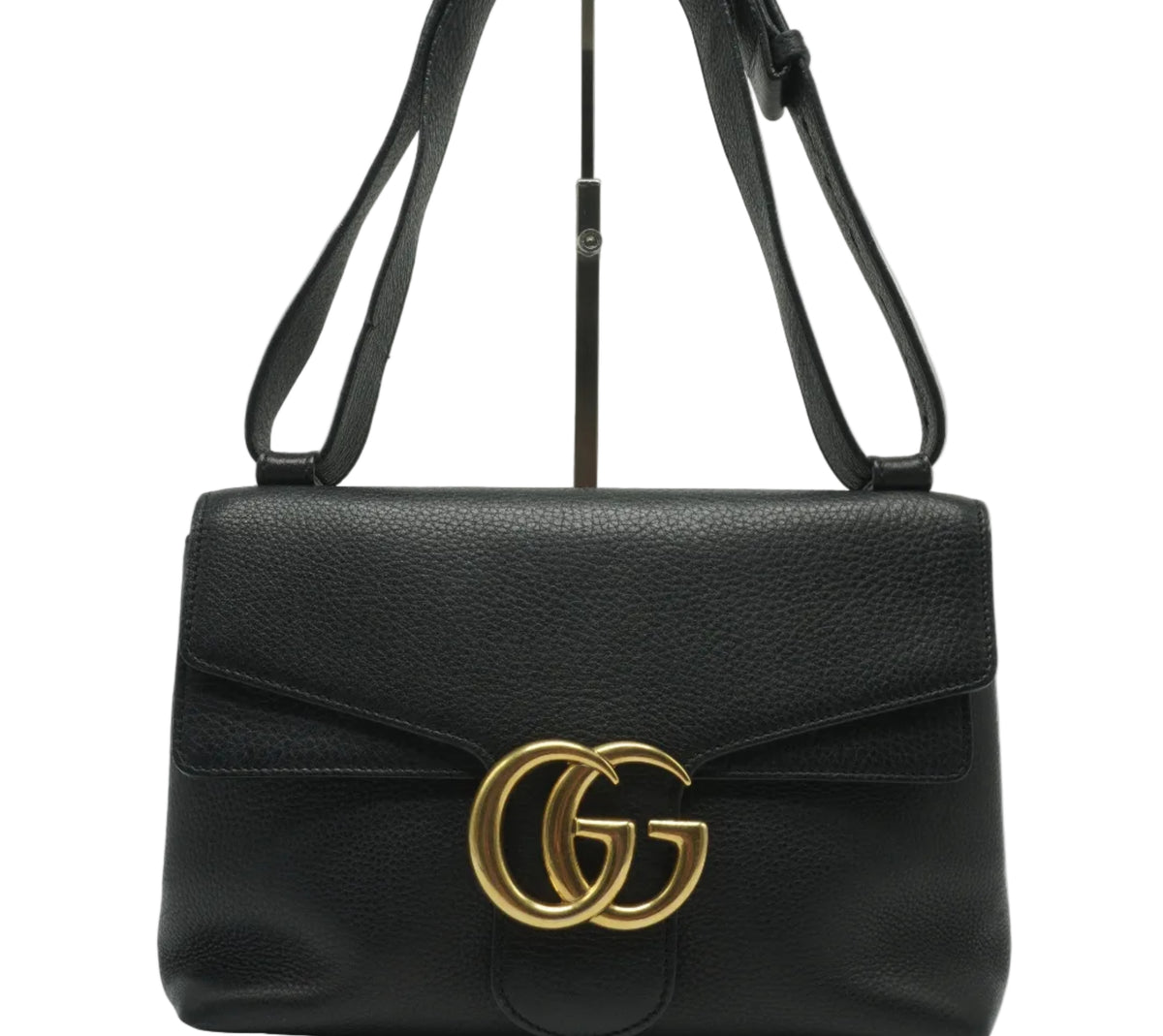 Gucci GG Marmont Leather Flap Shoulder Bag medium black GHW