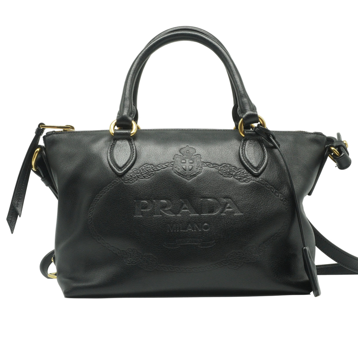 Prada Embossed Convertible Tote Bag Black Small GHW