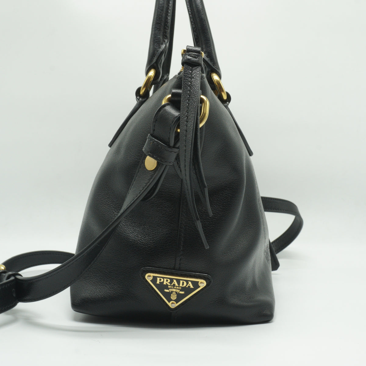 Prada Embossed Convertible Tote Bag Black Small GHW