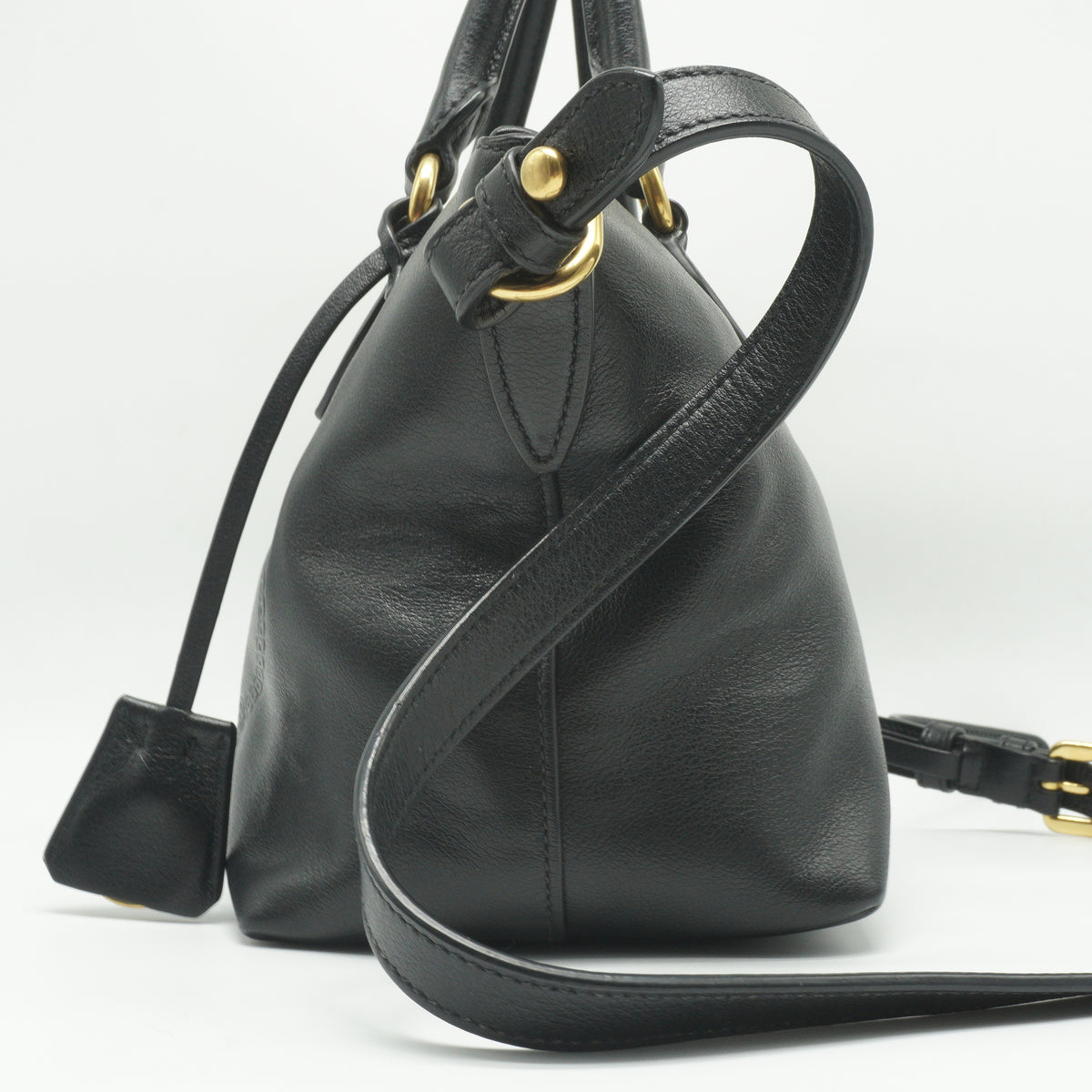 Prada Embossed Convertible Tote Bag Black Small GHW