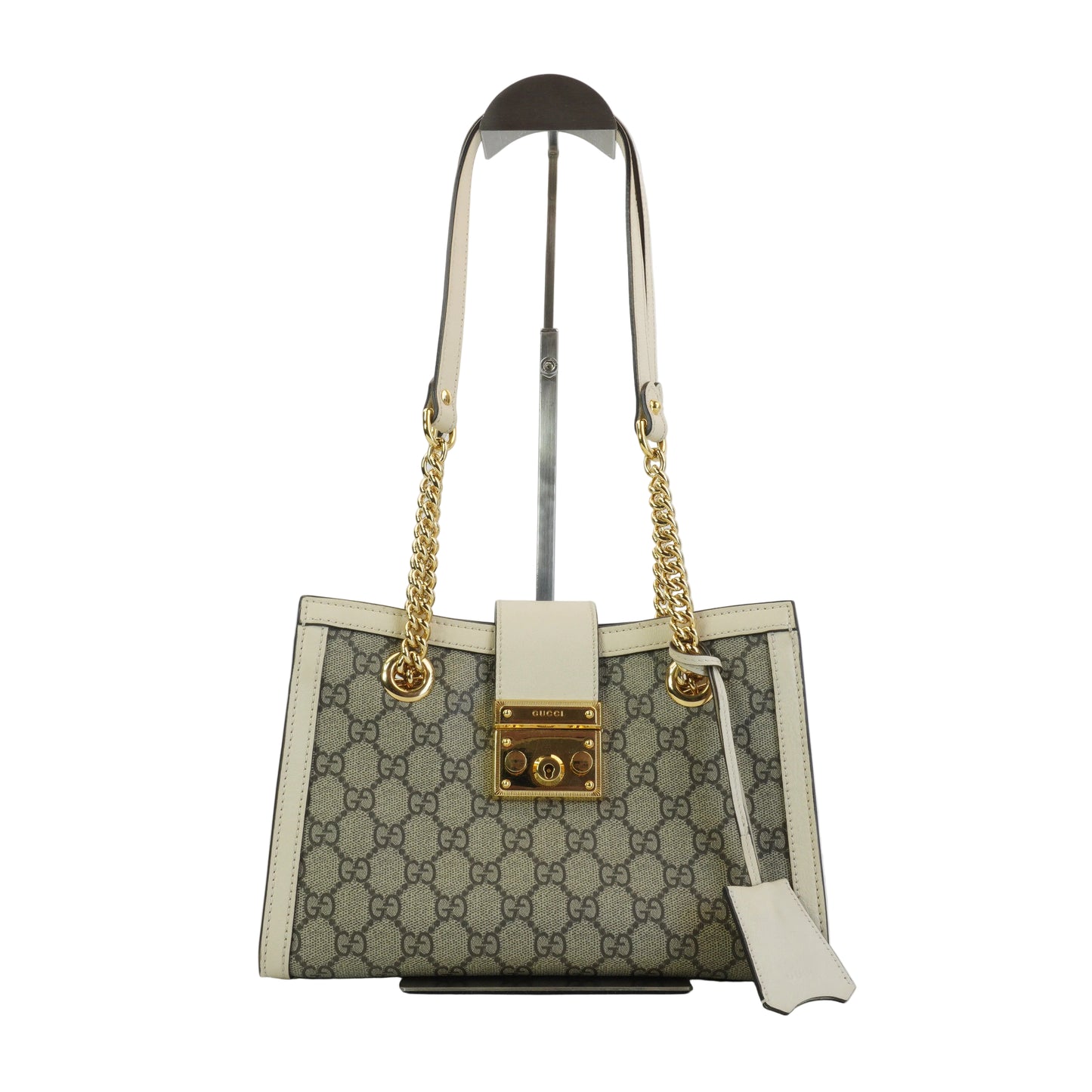 Gucci Padlock GG Supreme in Beige and Ebony Canvas with White GHW Medium