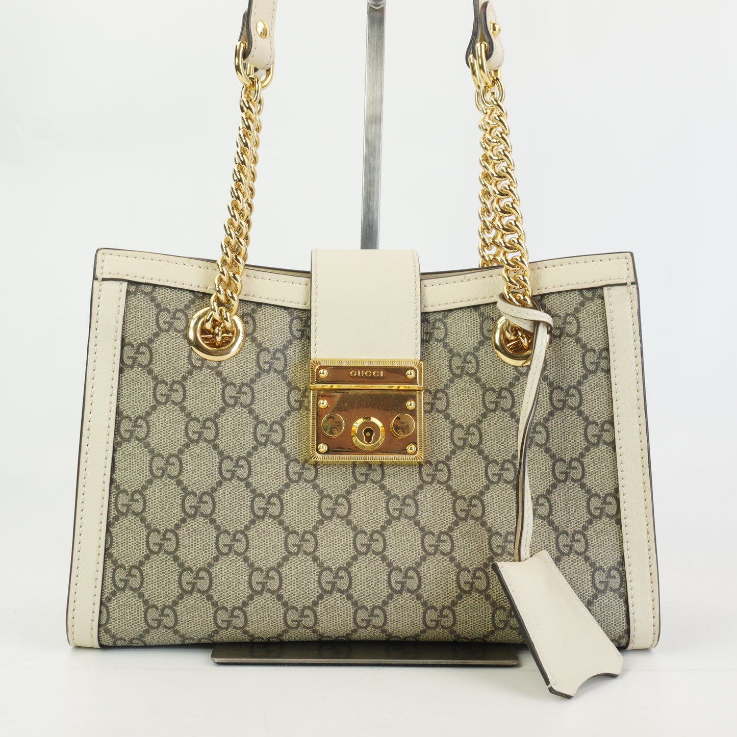 Gucci Padlock GG Supreme in Beige and Ebony Canvas with White GHW Medium