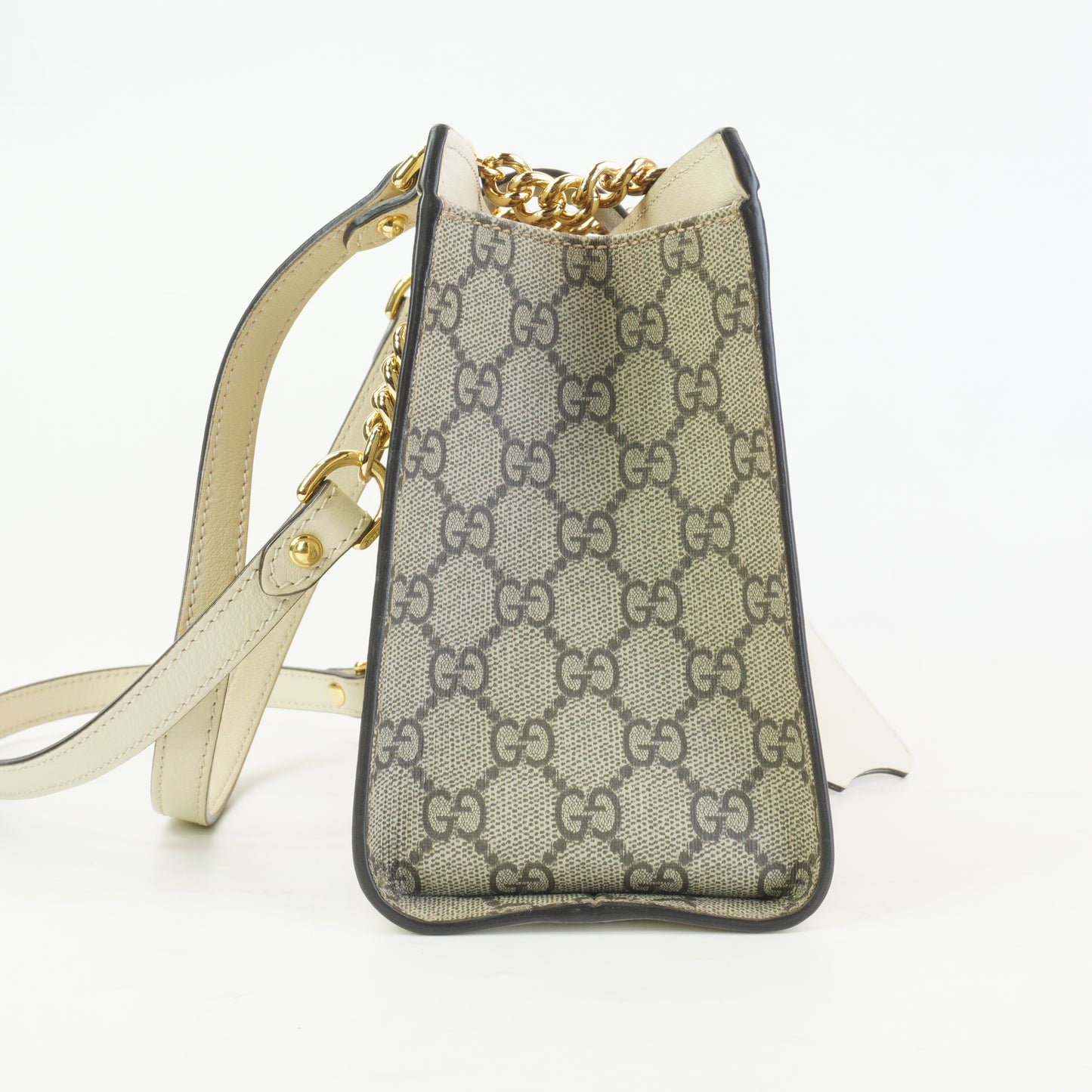 Gucci Padlock GG Supreme in Beige and Ebony Canvas with White GHW Medium