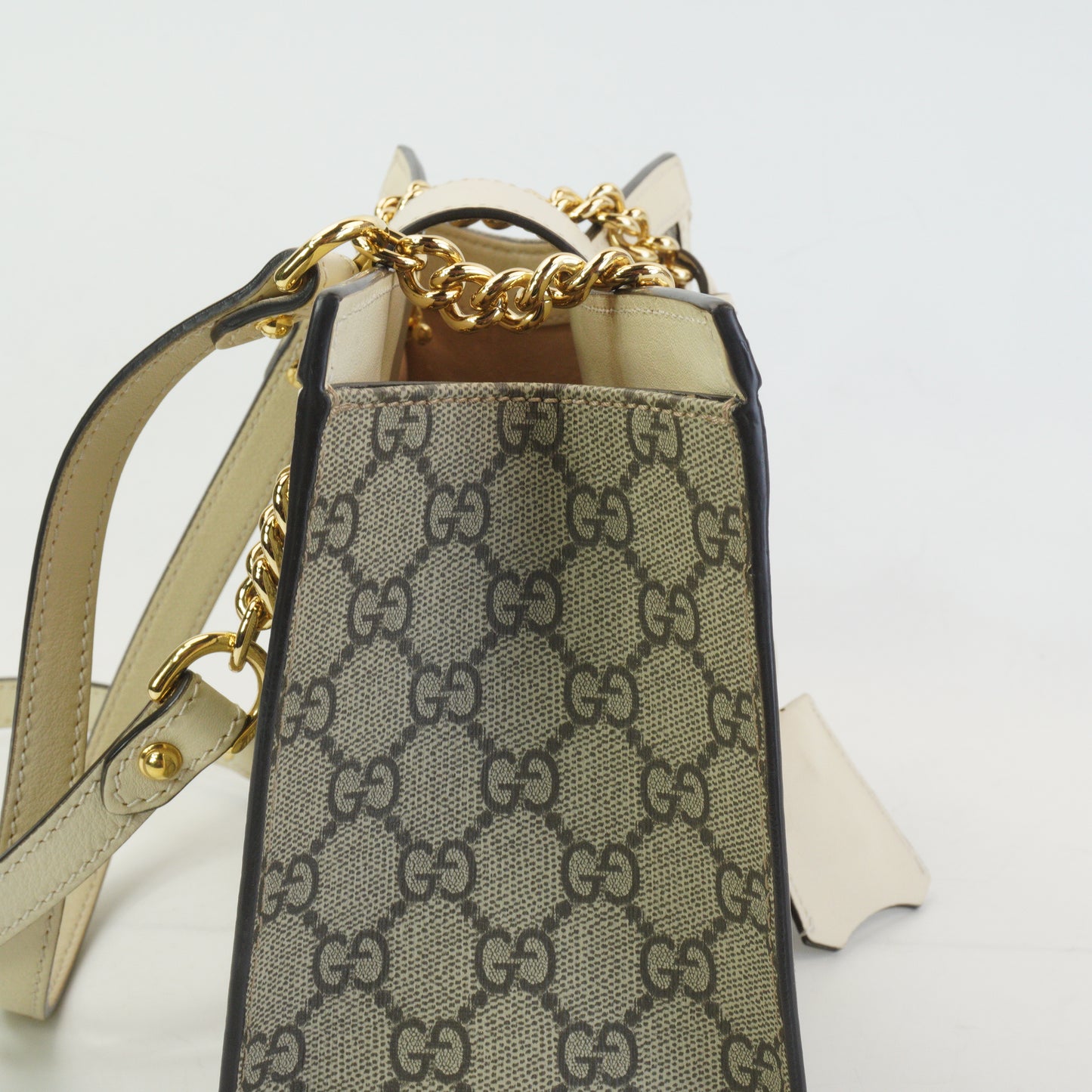 Gucci Padlock GG Supreme in Beige and Ebony Canvas with White GHW Medium