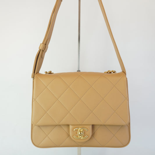 Chanel Quilted Lambskin Chain Flap Bag GHW  Small