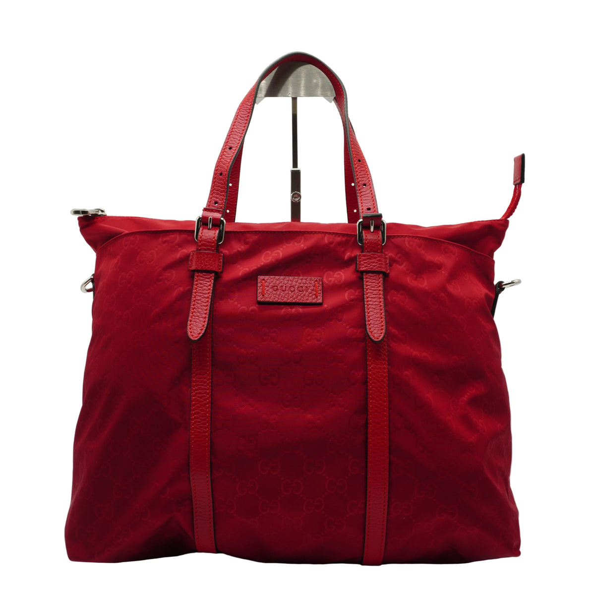 Gucci	GG Nylon 2-Way Satchel Large Red Tote SHW