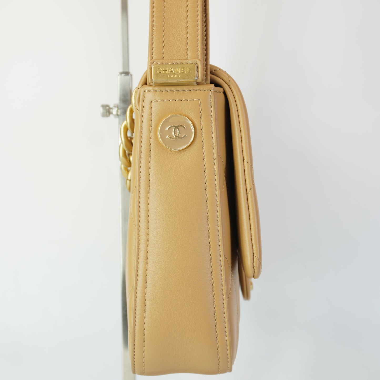 Chanel Quilted Lambskin Chain Flap Bag GHW  Small
