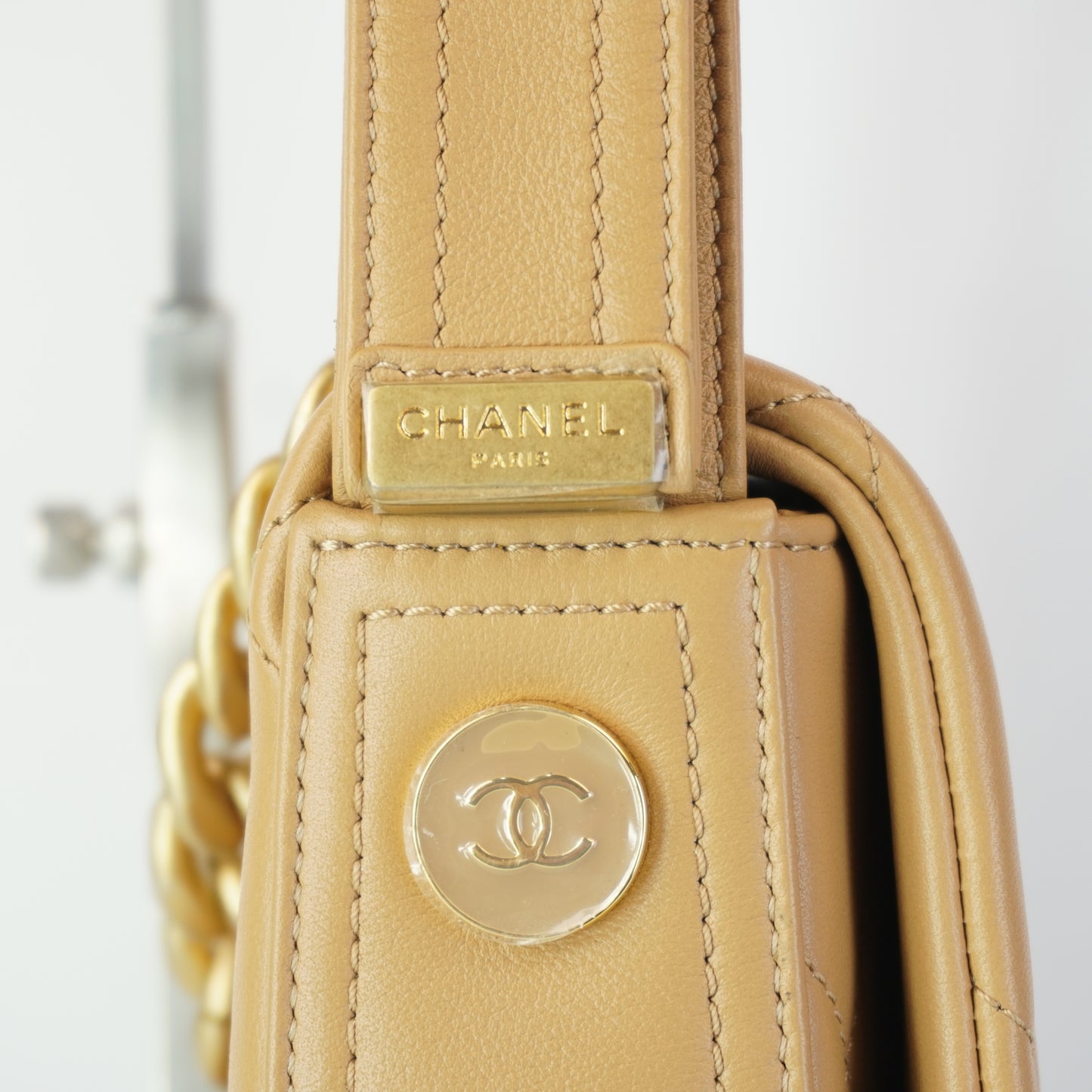 Chanel Quilted Lambskin Chain Flap Bag GHW  Small