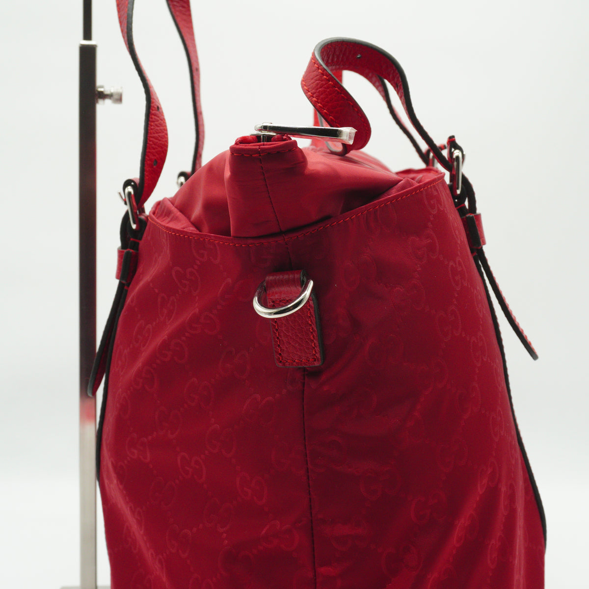 Gucci	GG Nylon 2-Way Satchel Large Red Tote SHW