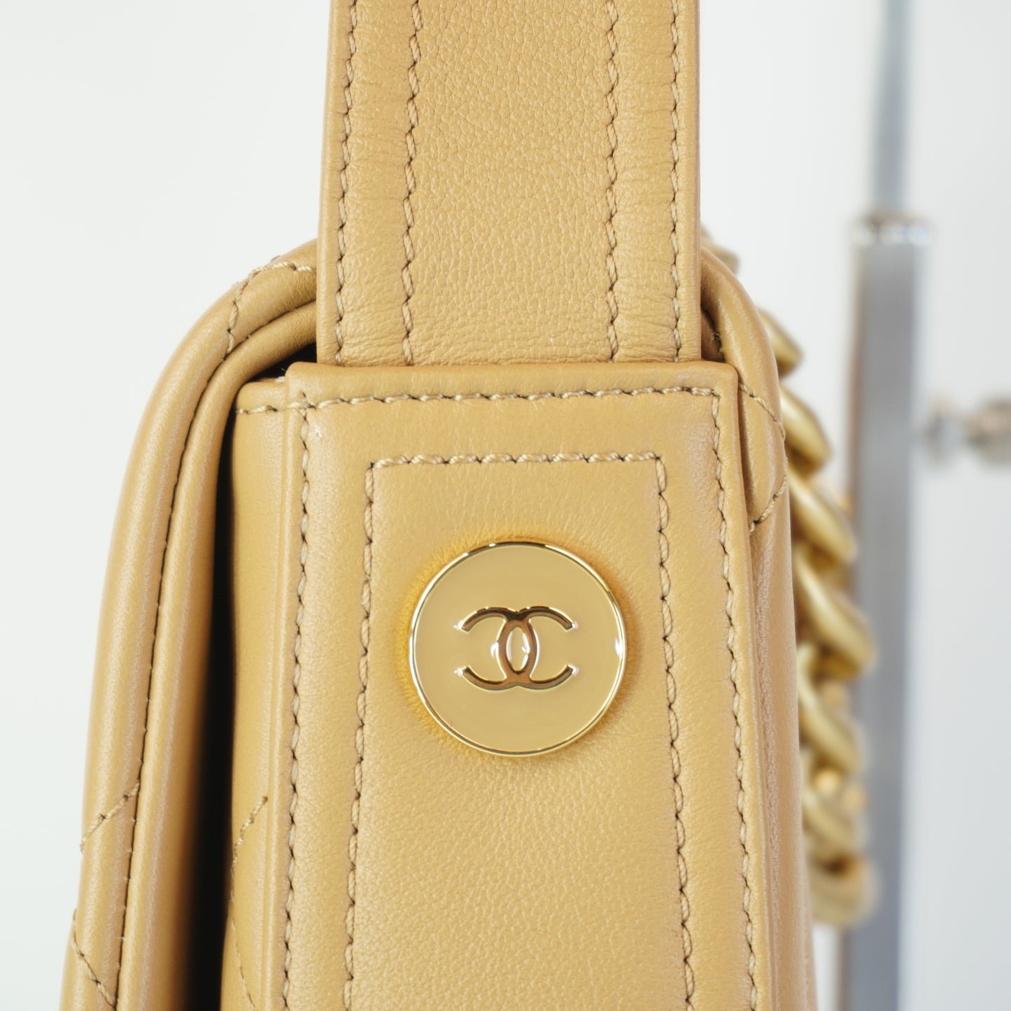 Chanel Quilted Lambskin Chain Flap Bag GHW  Small