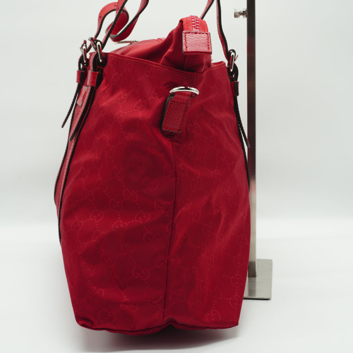 Gucci	GG Nylon 2-Way Satchel Large Red Tote SHW