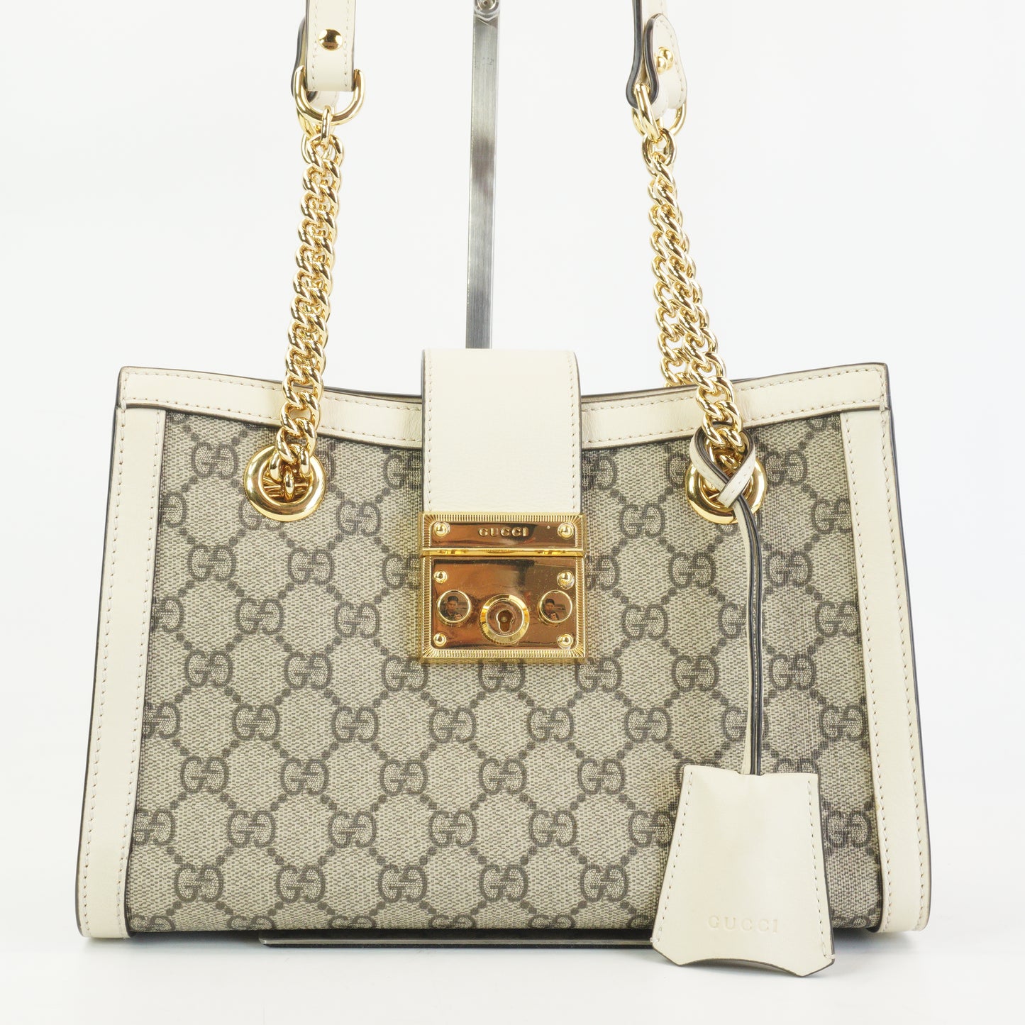 Gucci Padlock GG Supreme in Beige and Ebony Canvas with White GHW Medium
