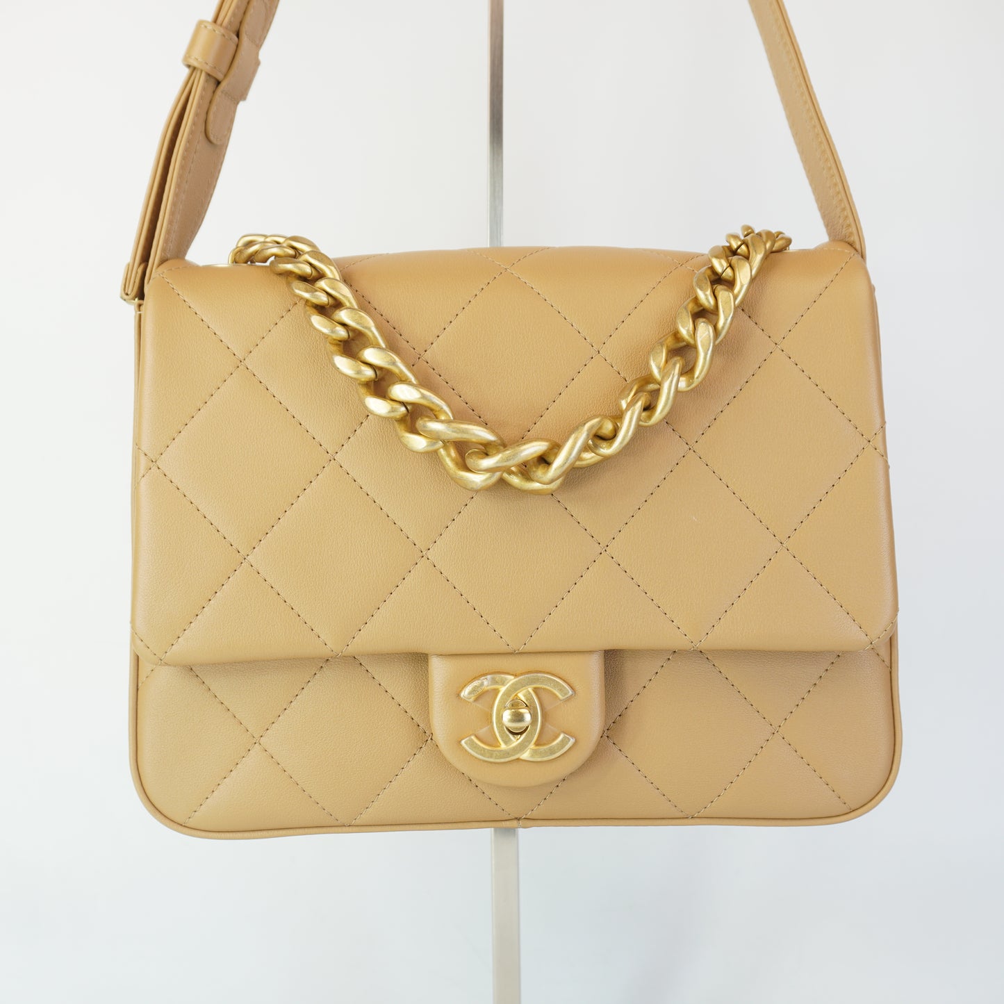 Chanel Quilted Lambskin Chain Flap Bag GHW  Small