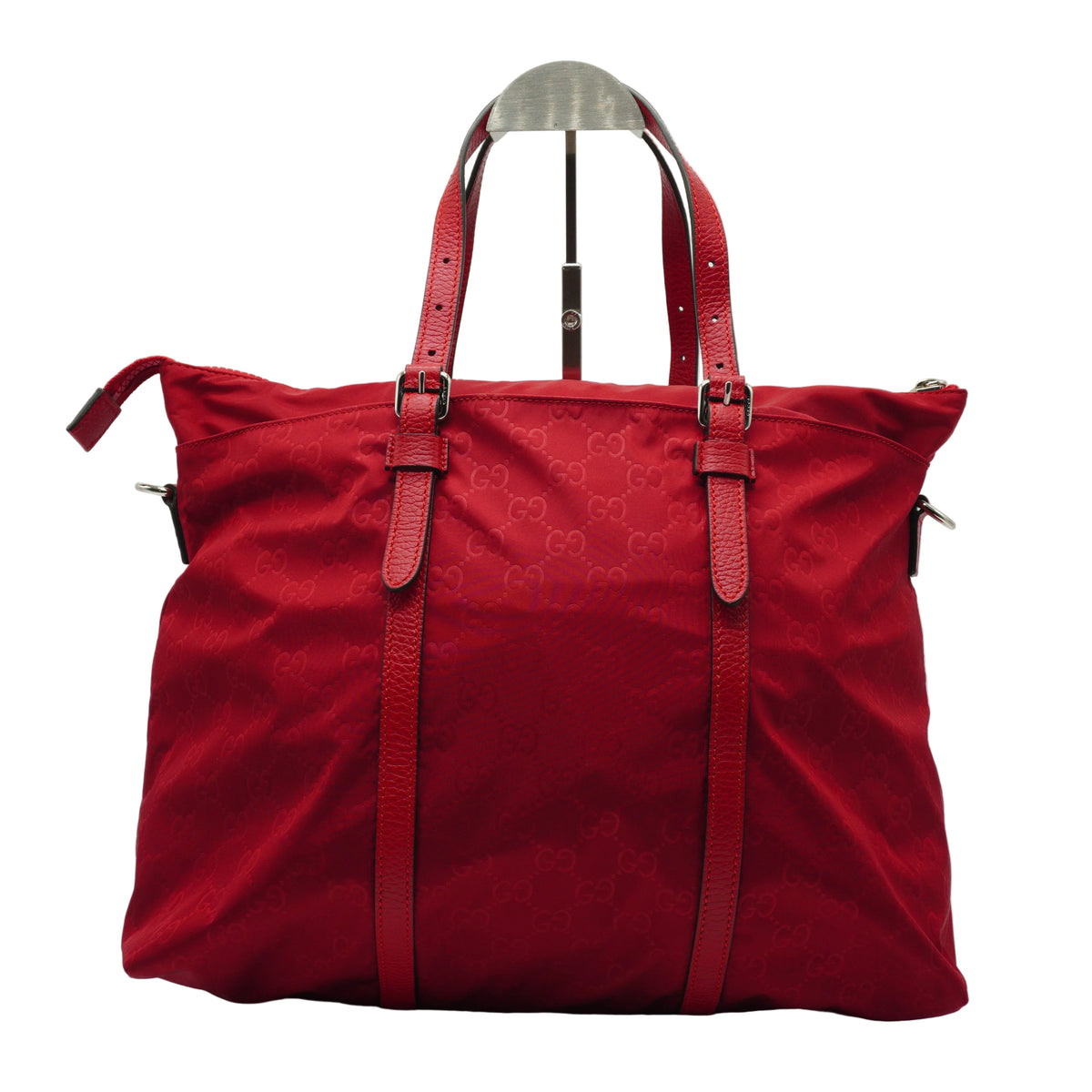 Gucci	GG Nylon 2-Way Satchel Large Red Tote SHW