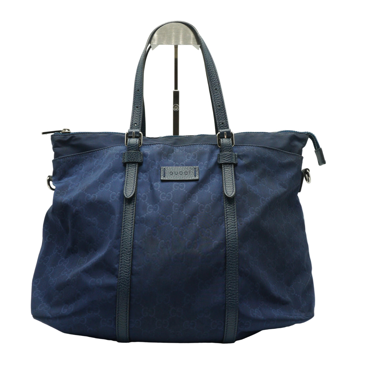 Gucci	GG Nylon 2-Way Satchel Large Blue Tote SHW