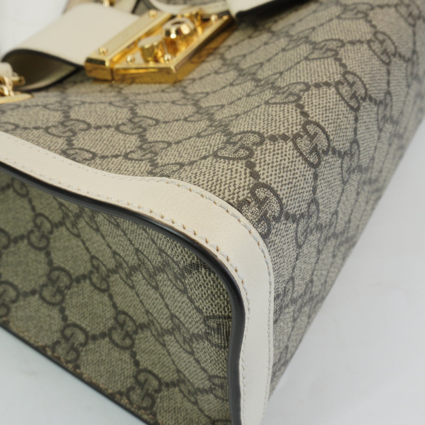 Gucci Padlock GG Supreme in Beige and Ebony Canvas with White GHW Medium