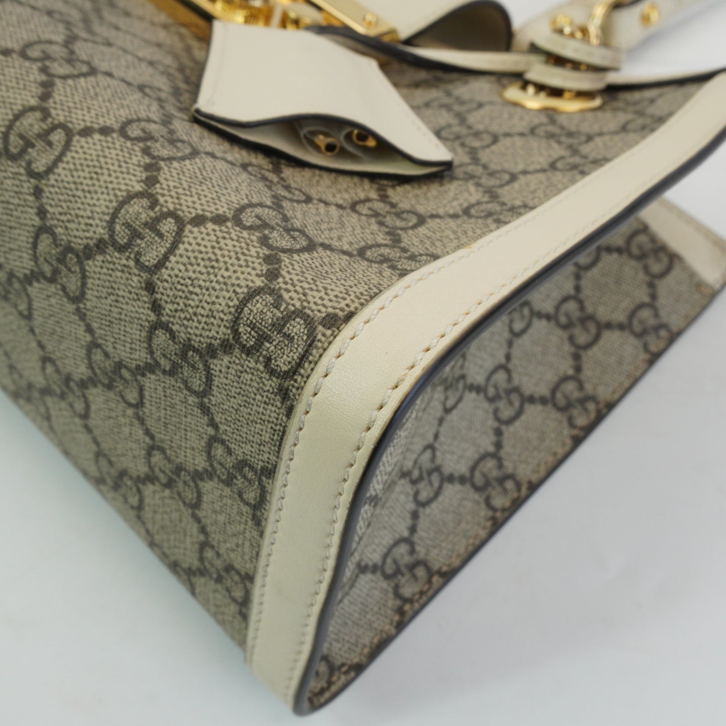 Gucci Padlock GG Supreme in Beige and Ebony Canvas with White GHW Medium