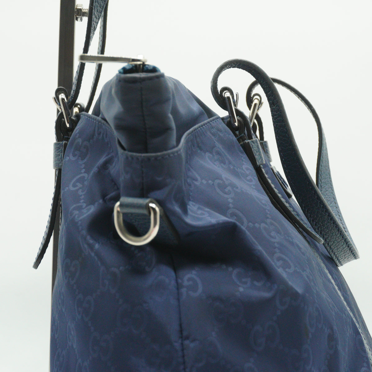 Gucci	GG Nylon 2-Way Satchel Large Blue Tote SHW