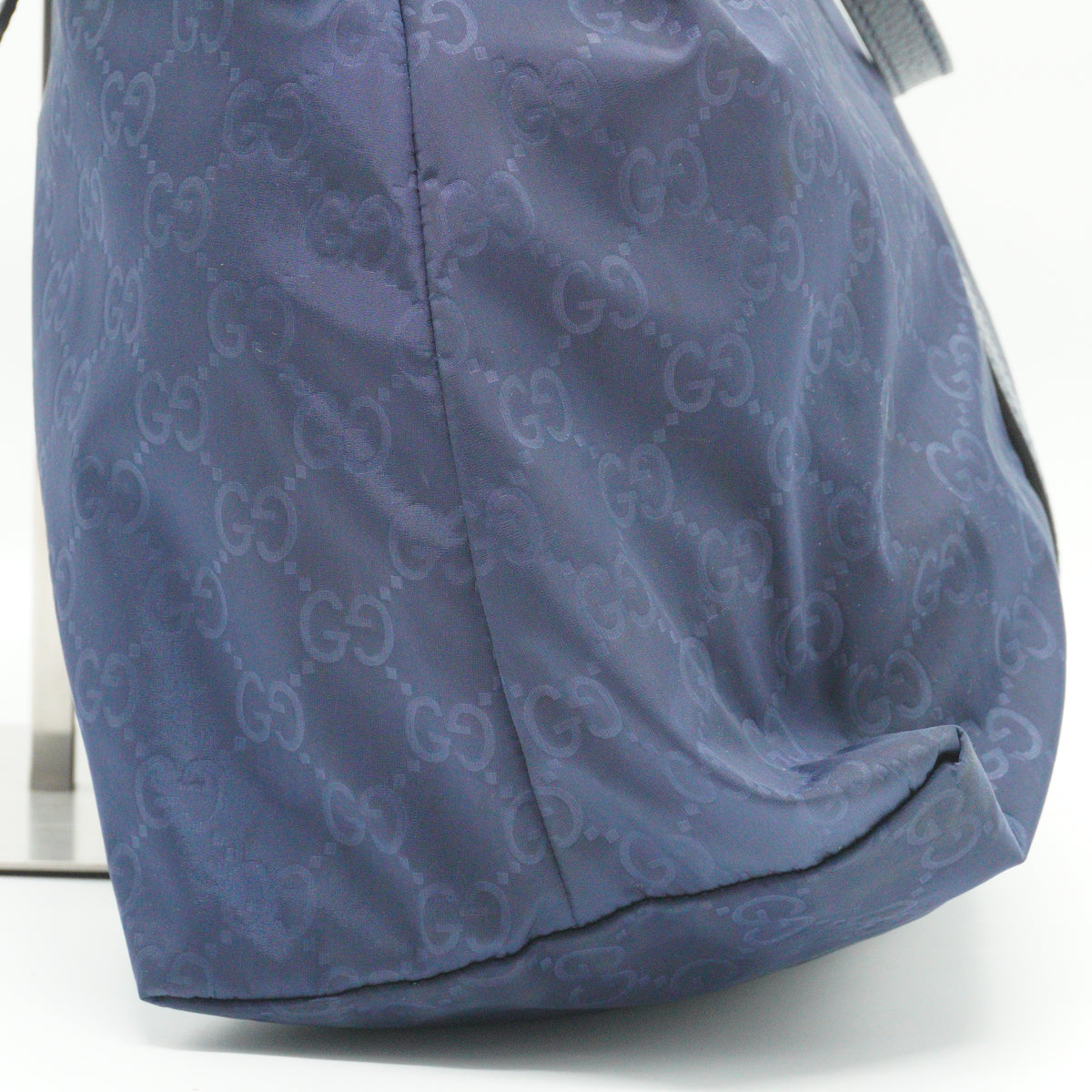 Gucci	GG Nylon 2-Way Satchel Large Blue Tote SHW
